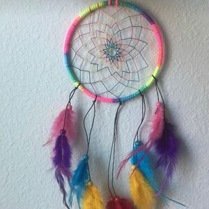 Colorful Rainbow Dreamcatcher with Feathers